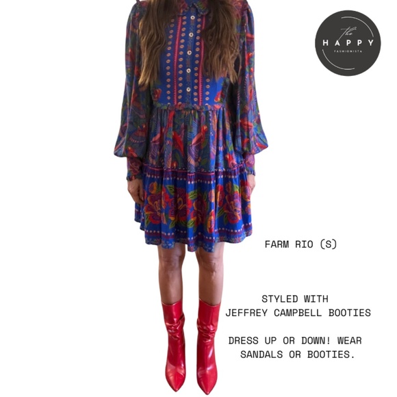 FARM RIO Blue Macaw Flight Mini Dress (S) - Picture 1 of 16